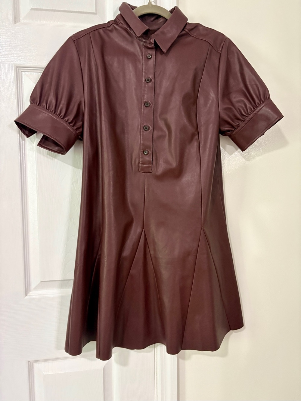 Banana Republic Chocolate Brown Faux Leather Short-Sleeve Polo Dress